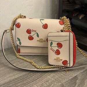 Coach mini klare crossbody with zip card case both with heart cherry print